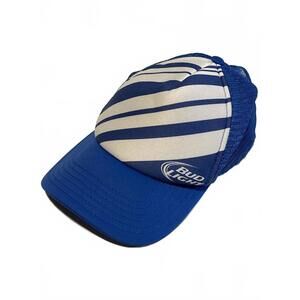 Bud Light Blue and White Striped Mesh Back Trucker Hat - Adjustable
